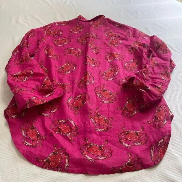 NWT J. Crew Ratti Linen King Crab Print Button Up Shirt Size 4 New - Picture 7 of 8